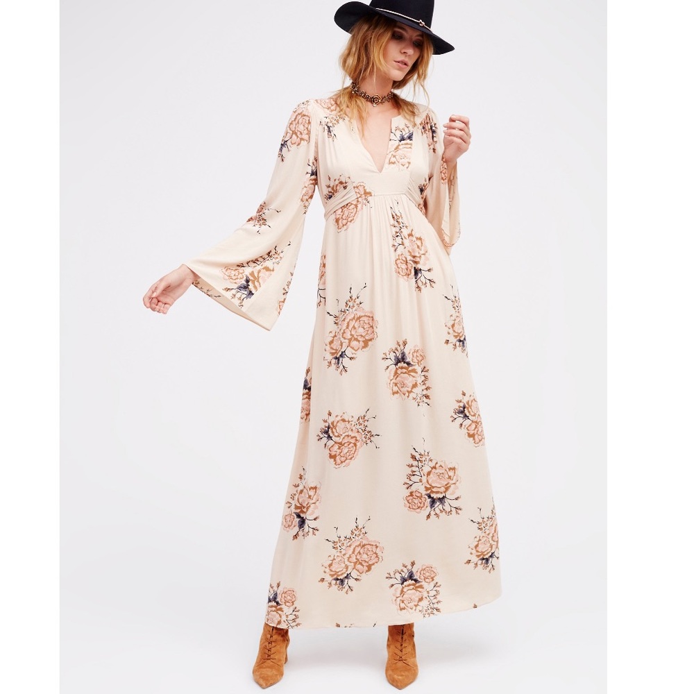Free People Women’s Wild Laurel Blush Pink Floral Long Sleeve Maxi Dress Small